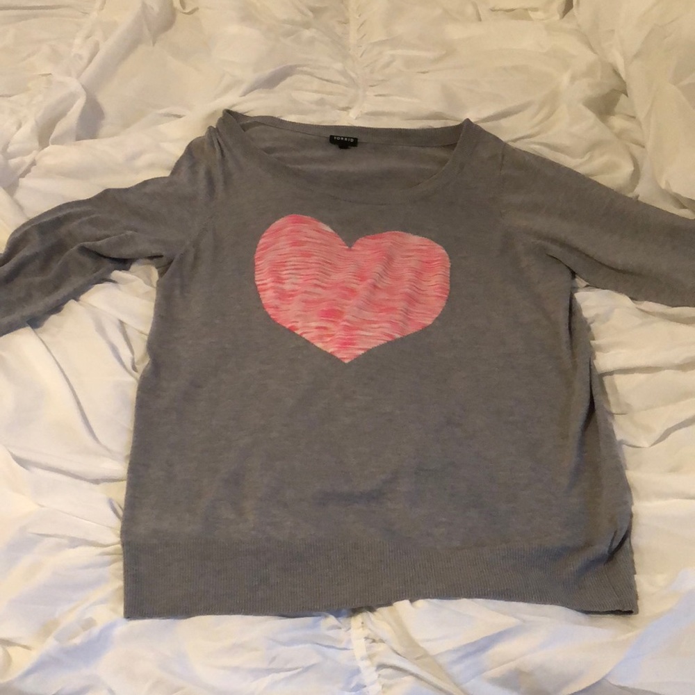 Torrid long sleeve gray sweater pink heart